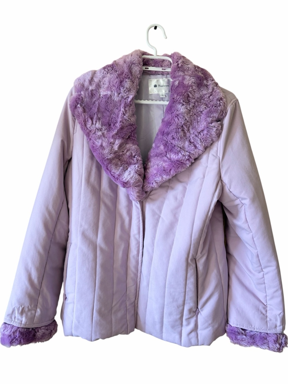 Suzuya Lavender Faux Fur Trim Jacket Y2K Princess Core Soft Girl Winter Coat